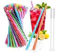 KDISHKRA 100 Pezzi Cannucce Riutilizzabili, Materiale PP, Cannucce Colorate Dritte con 2 spazzola per la pulizia, cannucce ispessite per frullati, succhi di frutta, bevande calde, cocktail