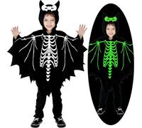 KDISHKRA Costume Pipistrello Bambino, Costume Halloween Scheletro Fosforescente, Costume Scheletro per Bambino e Bambina, Vestito Scheletro Bambino Che Brilla Nel Buio (per altezza 110-120 cm)
