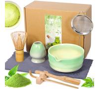 KDISHKRA Matcha Kit - Set Di 8 Pezzi, Matcha Tea Kit Con Matcha Bowl(Beccuccio), MatchaWhisk, Supporto Chasen, MatchaCucchiaino, Setaccio ecc, Japanese Tea Set - per Cerimonia del Tè (verde)