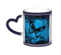 KDKJEDPEAF Butterfly Magic Tazza che cambia colore, 325 ml, tazza da caffè in ceramica sensibile al calore, rivela l'immagine a sorpresa, regalo per lei, per lui, familiari, amici (nero, rosso, blu)