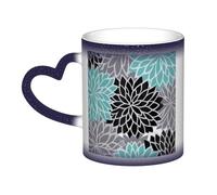 KDKJEDPEAF Dahlia Flower Magic Tazza che cambia colore, 325 ml, tazza da caffè in ceramica sensibile al calore, rivela l'immagine a sorpresa, regalo per lei, per lui, familiari, amici (nero, rosso