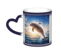 KDKJEDPEAF Divertente tazza da caffè in ceramica sensibile al calore, con delfino, che cambia colore, 325 ml, regalo per lei, famiglia, amici (nero, rosso, blu)