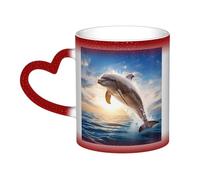 KDKJEDPEAF Divertente tazza da caffè in ceramica sensibile al calore, con delfino, che cambia colore, 325 ml, regalo per lei, famiglia, amici (nero, rosso, blu)