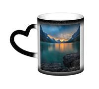 KDKJEDPEAF Glacier National Park Tazza magica che cambia colore, 325 ml, tazza da caffè in ceramica sensibile al calore, rivela l'immagine a sorpresa, regalo per lei, per lui, familiari, amici (nero