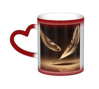 KDKJEDPEAF Golden Feathers - Tazza magica che cambia colore, 325 ml, tazza da caffè in ceramica sensibile al calore, rivela l'immagine a sorpresa, regalo per lei, per lui, familiari, amici (nero