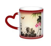 KDKJEDPEAF Ink Lotus Painting Tazza magica che cambia colore, 325 ml, tazza da caffè in ceramica sensibile al calore, rivela l'immagine a sorpresa, regalo per lei, per lui, familiari, amici (nero