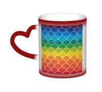 KDKJEDPEAF Rainbow Fish - Tazza magica che cambia colore, 325 ml, tazza da caffè in ceramica sensibile al calore, rivela l'immagine a sorpresa, regalo per lei, per lui, familiari, amici (nero, rosso