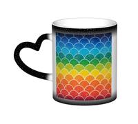 KDKJEDPEAF Rainbow Fish - Tazza magica che cambia colore, 325 ml, tazza da caffè in ceramica sensibile al calore, rivela l'immagine a sorpresa, regalo per lei, per lui, familiari, amici (nero, rosso