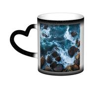KDKJEDPEAF Sea Stones - Tazza magica che cambia colore, 325 ml, tazza da caffè in ceramica sensibile al calore, rivela l'immagine a sorpresa, regalo per lei, per lui, familiari, amici (nero, rosso