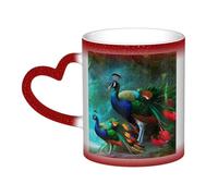 KDKJEDPEAF Tazza da caffè colorata con pavone magico che cambia colore, 325 ml, in ceramica sensibile al calore, rivela l'immagine a sorpresa, regalo per lei, per lui, familiari, amici (nero, rosso