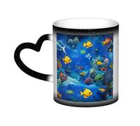 KDKJEDPEAF Tazza da caffè con pesci tropicali che cambia colore, 325 ml, in ceramica sensibile al calore, rivela l'immagine a sorpresa, regalo per lei, per lui, familiari, amici (nero, rosso, blu)