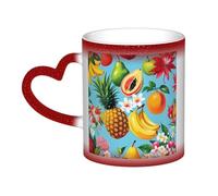 KDKJEDPEAF Tazza da caffè in ceramica sensibile al calore che rivela l'immagine a sorpresa, 325 ml, con frutta e fiori tropicali, regalo per lui, familiari, amici (nero, rosso, blu)
