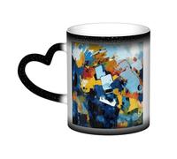 KDKJEDPEAF Tazza da caffè in ceramica sensibile al calore che rivela l'immagine a sorpresa, 325 ml, con pittura artistica astratta, regalo per lui, familiari, amici (nero, rosso, blu)