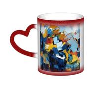 KDKJEDPEAF Tazza da caffè in ceramica sensibile al calore che rivela l'immagine a sorpresa, 325 ml, con pittura artistica astratta, regalo per lui, familiari, amici (nero, rosso, blu)