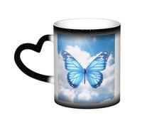 KDKJEDPEAF Tazza da caffè in ceramica sensibile al calore che rivela l'immagine a sorpresa con farfalle e nuvole, 325 ml, regalo per lei, famiglia, amici (nero, rosso, blu)