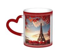 KDKJEDPEAF Tazza da caffè in ceramica sensibile al calore che rivela l'immagine a sorpresa della Torre di Parigi e foglie rosse, magica tazza che cambia colore, 325 ml (nero, rosso, blu)