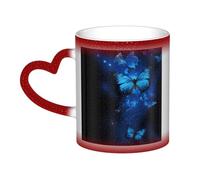 KDKJEDPEAF Tazza da caffè in ceramica sensibile al calore con farfalle blu scuro, cambia colore, 325 ml, regalo per lei, famiglia, amici (nero, rosso, blu)