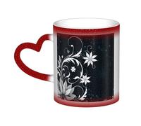 KDKJEDPEAF Tazza da caffè in ceramica sensibile al calore, con fiori astratti e fiori magici, cambia colore, 325 ml, regalo per lei, per lui, familiari, amici (nero, rosso, blu)