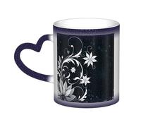 KDKJEDPEAF Tazza da caffè in ceramica sensibile al calore, con fiori astratti e fiori magici, cambia colore, 325 ml, regalo per lei, per lui, familiari, amici (nero, rosso, blu)