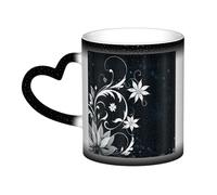 KDKJEDPEAF Tazza da caffè in ceramica sensibile al calore, con fiori astratti e fiori magici, cambia colore, 325 ml, regalo per lei, per lui, familiari, amici (nero, rosso, blu)