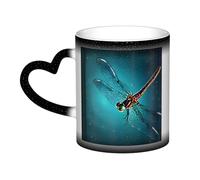 KDKJEDPEAF Tazza da caffè in ceramica sensibile al calore con libellula che cambia colore, 325 ml, regalo per lei, famiglia, amici (nero, rosso, blu)