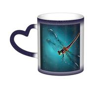 KDKJEDPEAF Tazza da caffè in ceramica sensibile al calore con libellula che cambia colore, 325 ml, regalo per lei, famiglia, amici (nero, rosso, blu)