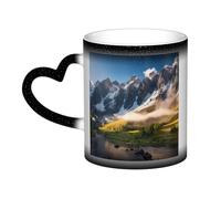 KDKJEDPEAF Tazza da caffè in ceramica sensibile al calore, con paesaggio montano, cambia colore, 325 ml, regalo per lei, per lui, familiari, amici (nero, rosso, blu)