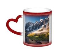 KDKJEDPEAF Tazza da caffè in ceramica sensibile al calore, con paesaggio montano, cambia colore, 325 ml, regalo per lei, per lui, familiari, amici (nero, rosso, blu)