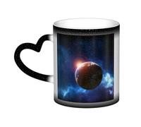 KDKJEDPEAF Tazza da caffè in ceramica sensibile al calore, con sfondo con pianeti nello spazio, cambia colore, 325 ml, regalo per lei, famiglia, amici (nero, rosso, blu)