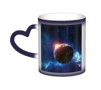 KDKJEDPEAF Tazza da caffè in ceramica sensibile al calore, con sfondo con pianeti nello spazio, cambia colore, 325 ml, regalo per lei, famiglia, amici (nero, rosso, blu)