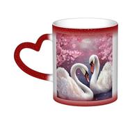 KDKJEDPEAF Tazza magica che cambia colore con cigni bianchi con albero floreale rosa, 325 ml, tazza da caffè in ceramica sensibile al calore, rivela l'immagine a sorpresa, regalo per lei, per lui