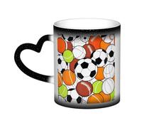 KDKJEDPEAF Tazza magica che cambia colore con palla sportiva, 325 ml, tazza da caffè in ceramica sensibile al calore, rivela l'immagine a sorpresa, regalo per lei, per lui, familiari, amici (nero
