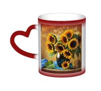 KDKJEDPEAF Vase Sunflower Magic Tazza che cambia colore, 325 ml, tazza da caffè in ceramica sensibile al calore, rivela l'immagine a sorpresa, regalo per lei, per lui, familiari, amici (nero, rosso