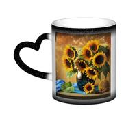 KDKJEDPEAF Vase Sunflower Magic Tazza che cambia colore, 325 ml, tazza da caffè in ceramica sensibile al calore, rivela l'immagine a sorpresa, regalo per lei, per lui, familiari, amici (nero, rosso