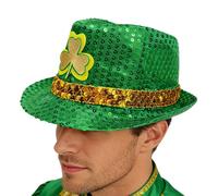 kdkskss Cappelli San Patrizio - Fedora Elegante con Paillettes - Cappello a Cilindro per San Patrizio con Trifoglio Dorato | per Donne Adulti Bambini Ragazzi Celebrazione Festa Parata Danza Cosplay