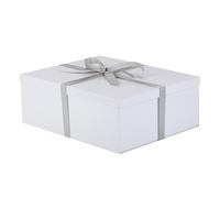 KdmNzoo Confezione regalo con coperchio 42 x 32 x 15,5 cm, taglia XXL, confezione regalo con fiocchi, biglietti di auguri, Raffia Hamper Shreds per bianco