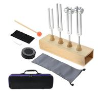 Kdouehg Set di 4 Diapason per Yoga e Meditazione: Include 128Hz, OM136.1Hz, 256Hz, 384Hz, Borsa, Attivatore, Scatola di Legno per il Suono
