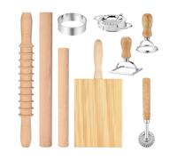 Kdouehg Set di 9 Utensili per La Pasta, Mattarello In Legno, Tagliere per Gnocchi, Tagliapasta per Ravioli, Rotella Tagliapasta