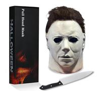 KDSPAROS Maschera di Michael Myers per Halloween, maschera spaventosa in lattice with Hair, costume di Michael Myers accessori per cosplay, maschere spaventose di Carnevale (White)