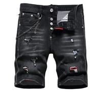 Kdtoll Pantaloncini Jeans Uomo Estivi - Shorts in Denim Slim Fit Elasticizzati con Strappi, Stile Streetwear Y2K con Catena Rimovibile, Casual Moda Hip Hop
