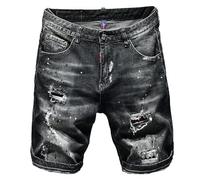 Kdtoll Pantaloncini Jeans Uomo Estivi - Shorts in Denim Slim Fit Elasticizzati, Strappati e Comodi, Stile Streetwear Y2K, Jeans Corti Hip Hop con Schizzi di Vernice