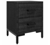 KDVXBCQJH Comodino nero, 36 x 30 x 45 cm, in legno di pino massiccio | Mensola compatta per camera da letto con cassetto e gambe in metallo robuste dal design rustico vintage.