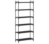 KDVXBCQJH Libreria nera a 6 scomparti, 80 x 30 x 188 cm, in metallo | Sei scomparti aperti dal design industriale per soggiorno e ufficio. I piedini regolabili garantiscono stabilità su pavimenti