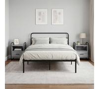 KDVXBCQJH Set di 2 comodini sospesi, grigio sonoma, 40 x 30 x 50 cm | Consolle salvaspazio da parete per camera da letto con 2 cassetti, robusto telaio in acciaio ed eleganti maniglie in nero.