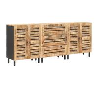 KDVXBCQJH Set di 3 credenze, 180 x 33 x 75 cm, in legno massiccio di mango | Versatile credenza soggiorno con 4 ante, 3 cassetti ed eleganti pomelli in ottone in vero legno.