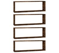 KDVXBCQJH Set di 4 mensole da parete in legno di rovere affumicato, 80 x 15 | 4 eleganti ripiani sospesi offrono spazio aperto per libri e decorazioni in soggiorno, corridoio o camera dei ragazzi.
