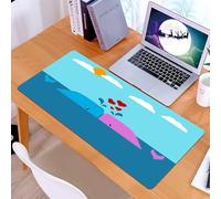 KDWJS Tappetino per mouse XXL Speed Gaming - 90x40 cm - XXL Mousepad - base antiscivolo - migliora la precisione e la velocità - Scena d'amore con balene blu e rosa in un cartone animato, con momenti