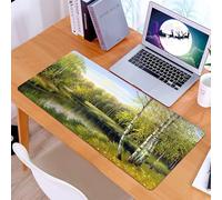 KDWJS Tappetino per mouse XXL Speed Gaming - 90x40 cm - XXL Mousepad - base antiscivolo - migliora la precisione e la velocità - Foresta, bosco di betulle in autunno rami spogli fiume calmo dipinto a