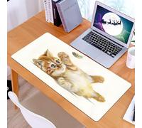 KDWJS Tappetino per mouse XXL Speed Gaming - 90x40 cm - XXL Mousepad - base antiscivolo - migliora la precisione e la velocità - Animale, simpatico gatto che gioca con una piuma in acquerelli disegna