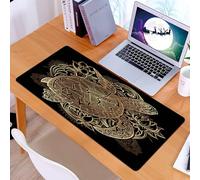 KDWJS Tappetino per mouse XXL Speed Gaming - 90x40 cm - XXL Mousepad - base antiscivolo - migliora la precisione e la velocità - tartaruga marina disegnata a mano in oro e fiori di loto su sfondo ner